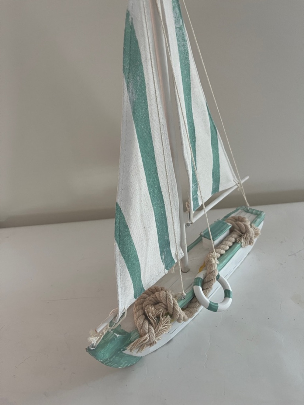 Vintage Coastal decor Sailboat with canvas sails approx. 15 in tall - Picture 4 of 6